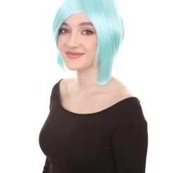 HPO Lt Blue Short Party Womens Wig | Fancy Party Event Ready Halloween Wig | Premium Breathable Capless Cap