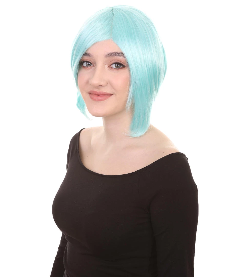 HPO Lt Blue Short Party Womens Wig | Fancy Party Event Ready Halloween Wig | Premium Breathable Capless Cap