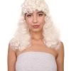 HPO Womens Colonial Lady Curly With Blue Lace Wig | Blonde Historical Wigs | Premium Breathable Capless Cap Women's