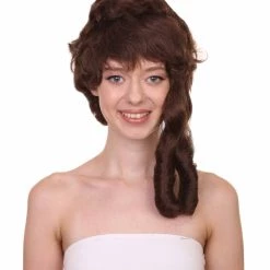 HPO Womens Colonial Lady's 18th Century Curly Wig | Brown Historical Cosplay Wig | Premium Breathable Capless Cap Women's