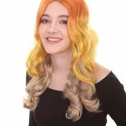 HPO Two-Tone Long Wavy Orange Womens Wig | Sexy Cosplay Party Halloween Wig | Premium Breathable Capless Cap Women's