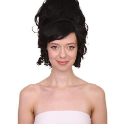 HPO Women's Womens Colonial Lady 18th Century Curly Wig | Black Historical Halloween Wig | Premium Breathable Capless Cap