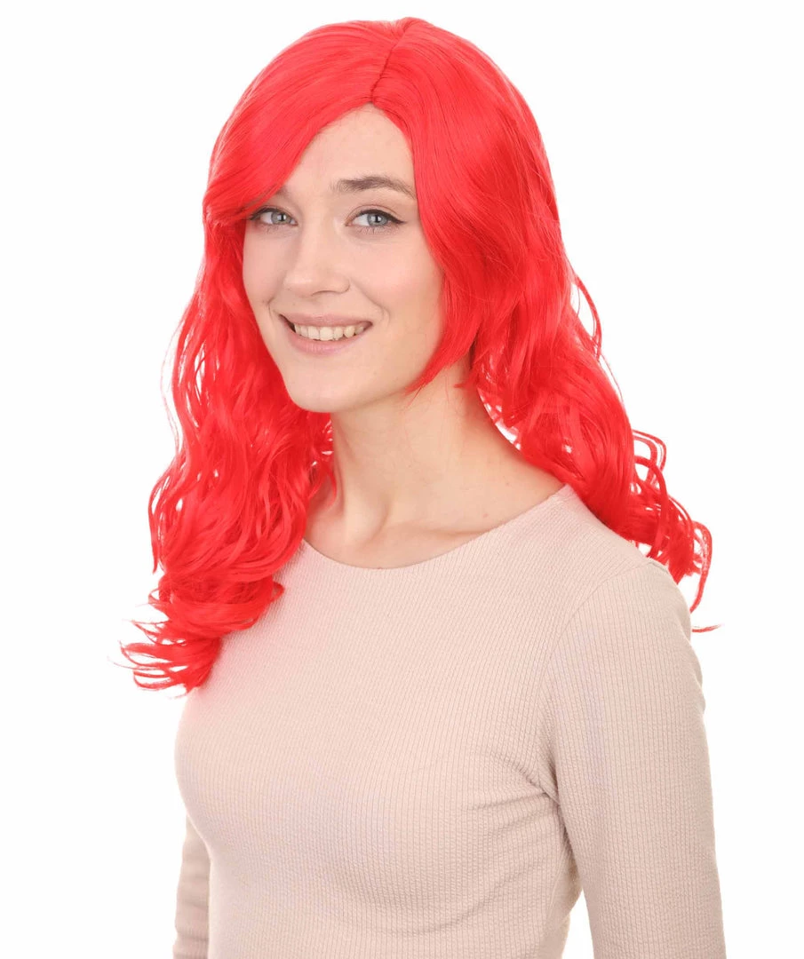 HPO Women's Mermaid Womens Wig | Red Curly Party Ready Fancy Cosplay Halloween Wig | Premium Breathable Capless Cap