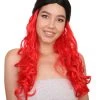 HPO Black And Red Long Wavy Womens Wig | Cosplay Halloween Wig | Premium Breathable Capless Cap