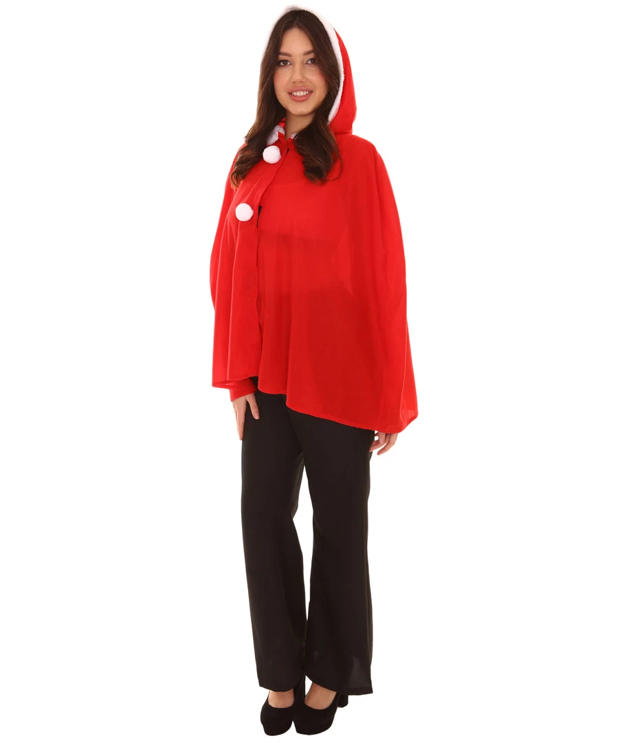 HPO Adult Women's Mrs Santa Claus Hooded Cape Costume | Red Christmas Costume