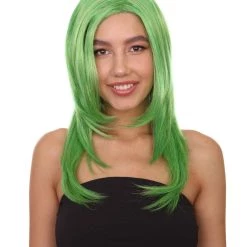 HPO Clown Girl Green Long Wig | Character Cosplay Halloween Wig | Premium Breathable Capless Cap Women's
