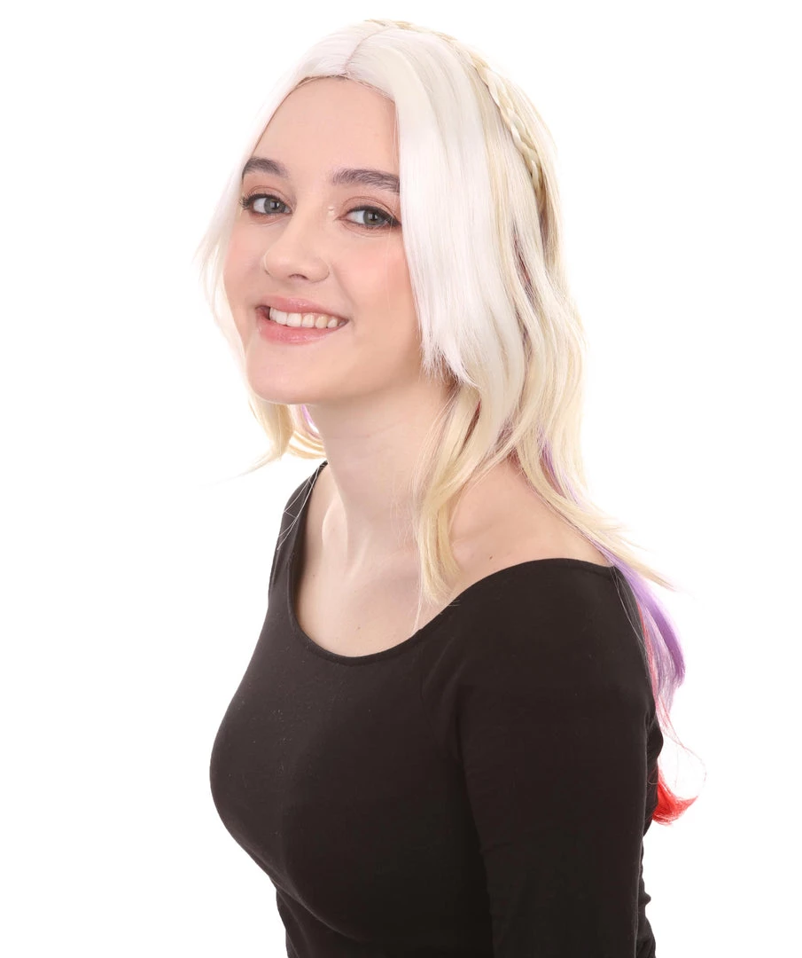 HPO Mixed Color Braided Womens Wig | Fancy Party Event Ready Halloween Wig | Premium Breathable Capless Cap Women's