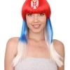 FLAGWIGS Women's Serbia Flag Sport Party Long Bob Wig | Red Blue White Wig | Premium Breathable Capless Cap