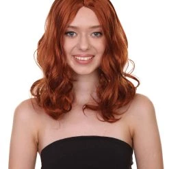 HPO Wavy Auburn Womens Wig | Sexy Cosplay Party Halloween Wig | Premium Breathable Capless Cap