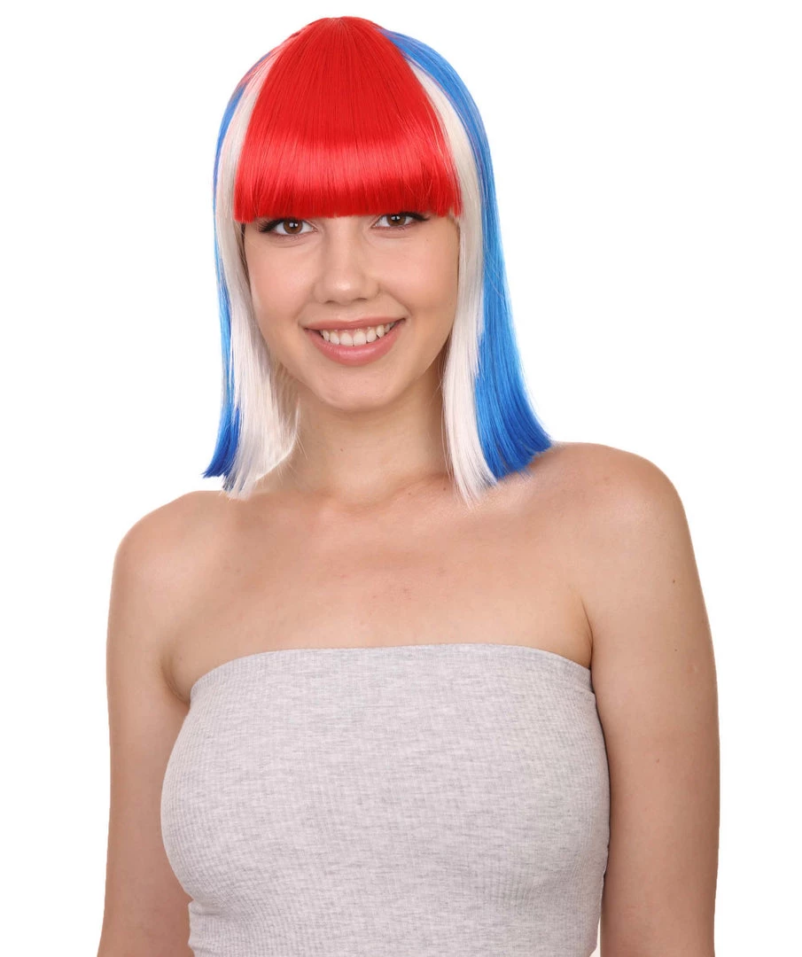 FLAGWIGS Iceland Flag Sport Party Bob Wig | National Pride Red White Blue Wig | Premium Breathable Capless Cap Women's