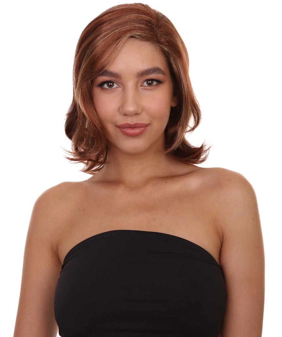 HPO Natural Brown Womens Wig | TV/Movie Short Brown Fancy Cosplay Halloween Wig | Premium Breathable Capless Cap