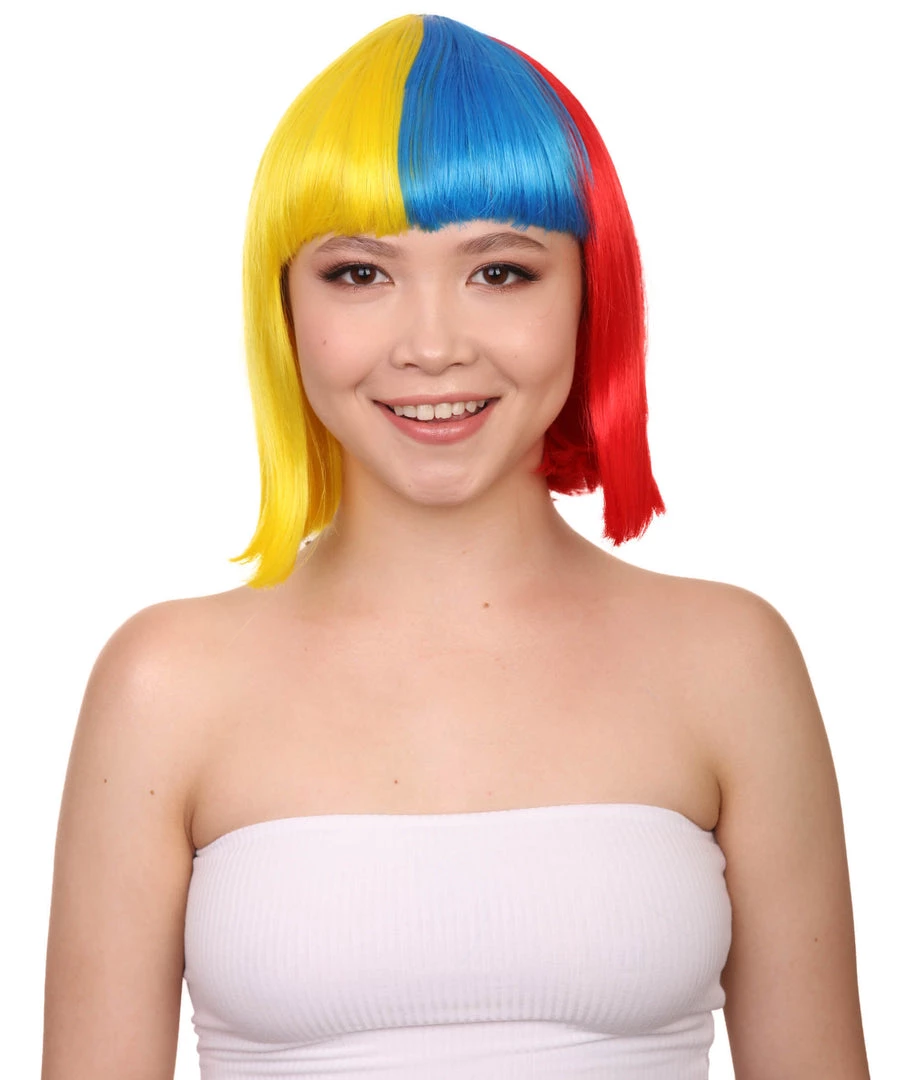 FLAGWIGS Colombia Flag Sport Party Bob Wig | Patriotic Character Cosplay Halloween Wig | Premium Breathable Capless Cap