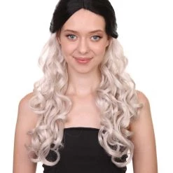 HPO Men's Long Wavy Womens Wig | Black/Grey Wig | Premium Breathable Capless Cap