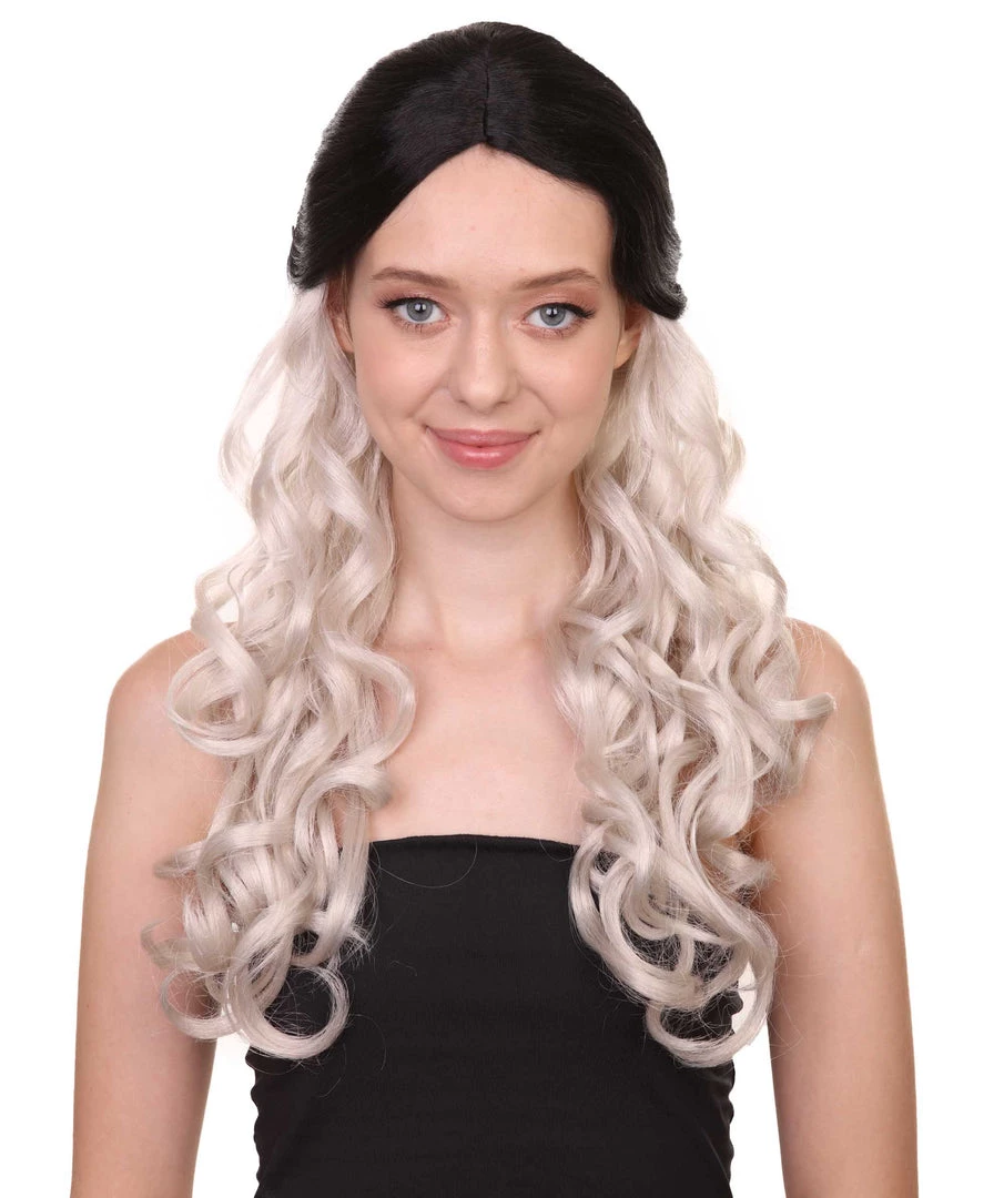 HPO Men's Long Wavy Womens Wig | Black/Grey Wig | Premium Breathable Capless Cap