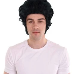 HPO Men's Men 50's Pompadour Black Wig | Premium Breathable Capless Cap