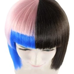 HPO Men's Adult Womens Bob Wig | Black, Pink, & Blue Celebrity Wig | Premium Breathable Capless Cap