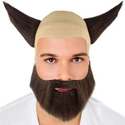 HPO Mighty Viking Mens Wig With Beard Set | Wig With Bald Cap And Horn