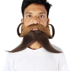 HPO Adult Men's Giant Brown Twisted Wizard Champion Mustache And Beard