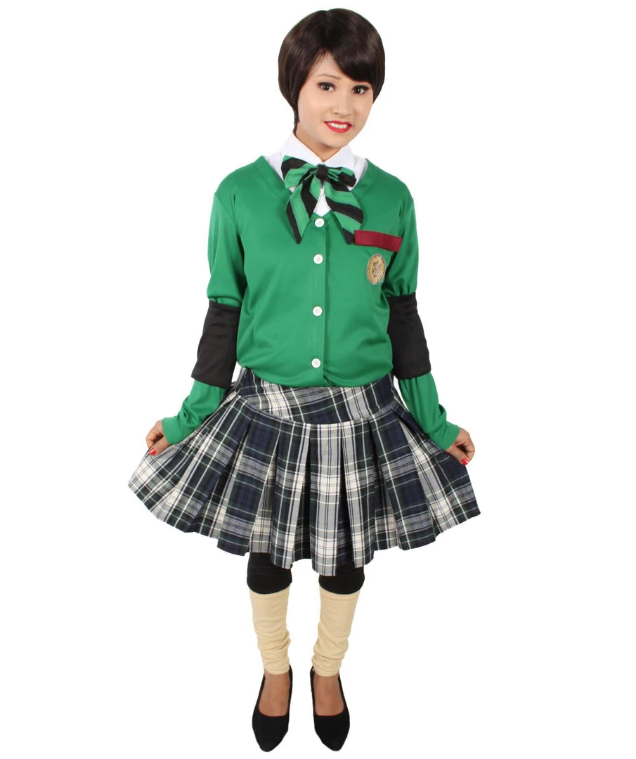 HPO Adult Women's Korean Zombie Bloodstain School Uniform & Green Sweater | Multiple Size Options