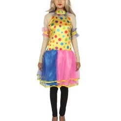 HPO Adult Women's Circus Clown Party Dress Costume | Multi Color Cosplay Costume