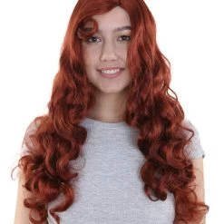 HPO Men's Womens Dark Auburn Seductress Style Wig | Long Wavy Cosplay Halloween Wig | Premium Breathable Capless Cap