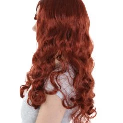 HPO Men's Womens Dark Auburn Seductress Style Wig | Long Wavy Cosplay Halloween Wig | Premium Breathable Capless Cap