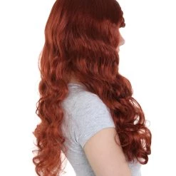 HPO Men's Womens Dark Auburn Seductress Style Wig | Long Wavy Cosplay Halloween Wig | Premium Breathable Capless Cap