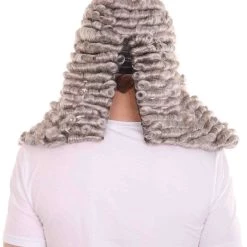 HPO Mens Colonial Curly Grey Historical Judge Wig | Premium Breathable Capless Cap Men's