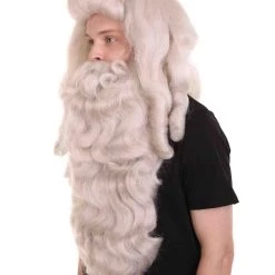 HPO Professional Mens Santa Wig And Full Beard Set | Grey Holiday Wigs | Premium Breathable Capless Cap Men's