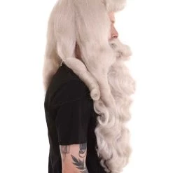 HPO Professional Mens Santa Wig And Full Beard Set | Grey Holiday Wigs | Premium Breathable Capless Cap Men's