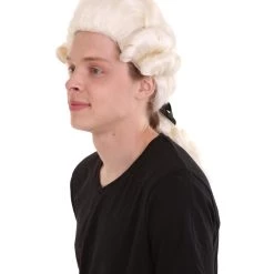 HPO Men's Mens Colonial Historical Judge Light Blonde Wig | Premium Breathable Capless Cap
