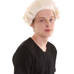 HPO Men's Mens Colonial Historical Judge Light Blonde Wig | Premium Breathable Capless Cap