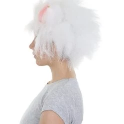 HPO Victoria, White Fluffy Cat Womens Wig With Pink Ears | Premium Breathable Capless Cap Women's