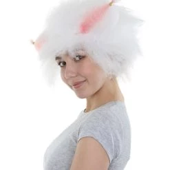 HPO Victoria, White Fluffy Cat Womens Wig With Pink Ears | Premium Breathable Capless Cap Women's