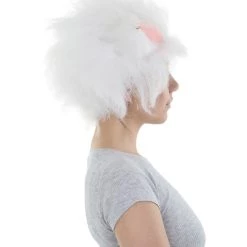HPO Victoria, White Fluffy Cat Womens Wig With Pink Ears | Premium Breathable Capless Cap Women's