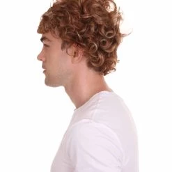 HPO Men's Short Length Curly Pop Rocker Wig | Brown Cosplay Wig | Premium Breathable Capless Cap