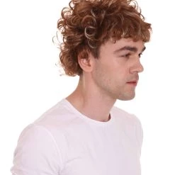 HPO Men's Short Length Curly Pop Rocker Wig | Brown Cosplay Wig | Premium Breathable Capless Cap
