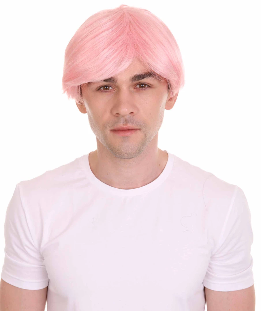 HPO K-Pop | Men's Short Straight Middle Part Pink K Pop Cosplay Wig | Premium Breathable Capless Cap
