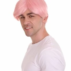 HPO K-Pop | Men's Short Straight Middle Part Pink K Pop Cosplay Wig | Premium Breathable Capless Cap