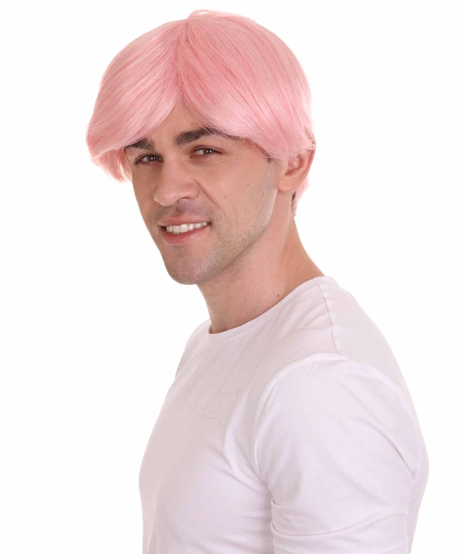 HPO K-Pop | Men's Short Straight Middle Part Pink K Pop Cosplay Wig | Premium Breathable Capless Cap