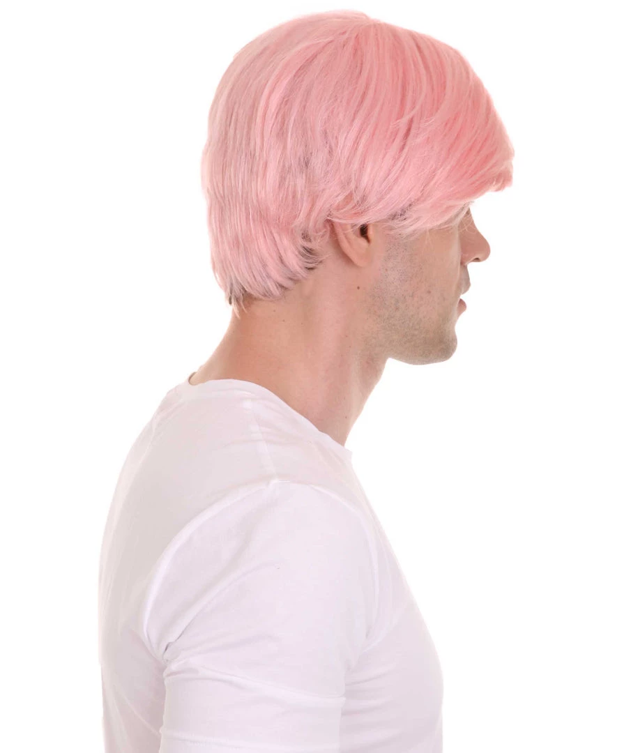 HPO K-Pop | Men's Short Straight Middle Part Pink K Pop Cosplay Wig | Premium Breathable Capless Cap