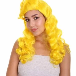 HPO Women's Long Length Side Part Yellow Wavy Cosplay Wig | Premium Breathable Capless Cap