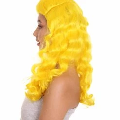 HPO Women's Long Length Side Part Yellow Wavy Cosplay Wig | Premium Breathable Capless Cap