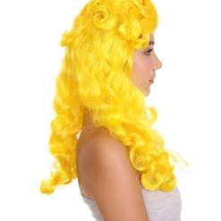 HPO Women's Long Length Side Part Yellow Wavy Cosplay Wig | Premium Breathable Capless Cap