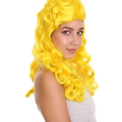 HPO Women's Long Length Side Part Yellow Wavy Cosplay Wig | Premium Breathable Capless Cap