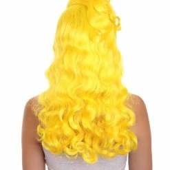 HPO Women's Long Length Side Part Yellow Wavy Cosplay Wig | Premium Breathable Capless Cap