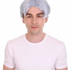 HPO K-Pop | Men's Short Straight Middle Part Grey K Pop Cosplay Wig | Premium Breathable Capless Cap