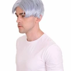 HPO K-Pop | Men's Short Straight Middle Part Grey K Pop Cosplay Wig | Premium Breathable Capless Cap
