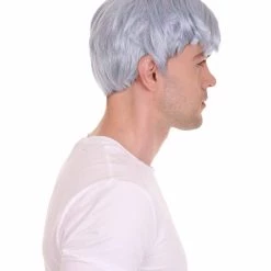HPO K-Pop | Men's Short Straight Middle Part Grey K Pop Cosplay Wig | Premium Breathable Capless Cap