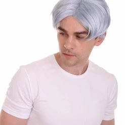 HPO K-Pop | Men's Short Straight Middle Part Grey K Pop Cosplay Wig | Premium Breathable Capless Cap